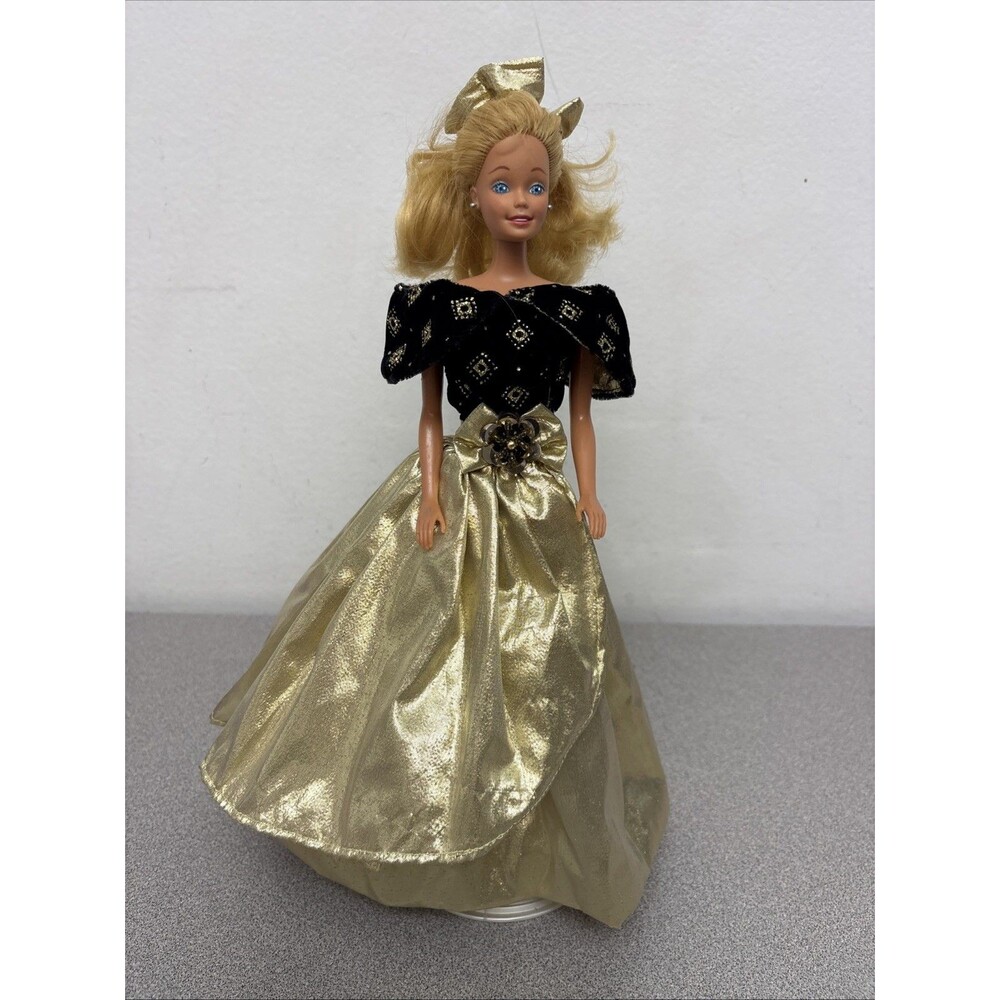 Vintage Barbie Evening Dress Black Velvet‎ Bodice, Gold Full Skirt, Bow, NO DOLL